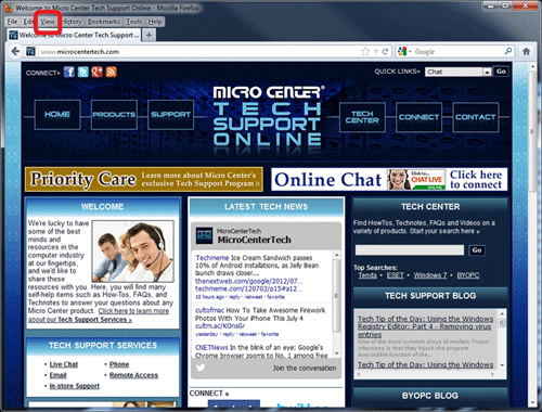 Firefox for Windows, Menu Bar, View